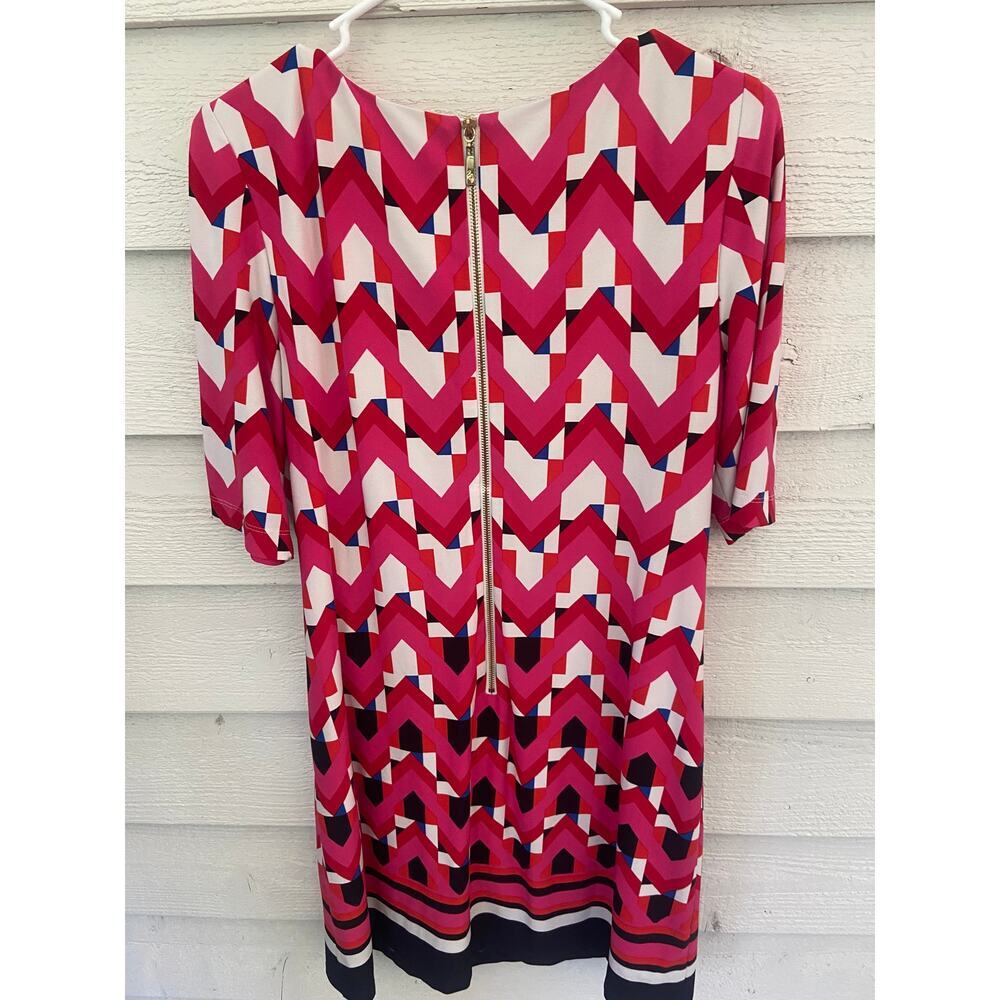 Eliza J Pink Geometric Shift Dress Size 14 3/4 Sleeve Back Zip - Picture 4 of 4